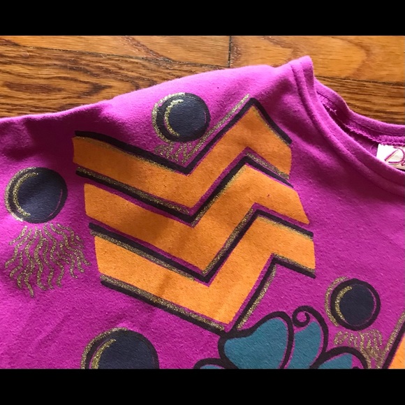 Vintage 90s Oversized Graphic Design Hot Fuchsia Shoulder Pad Top Size 14 - Picture 5 of 6